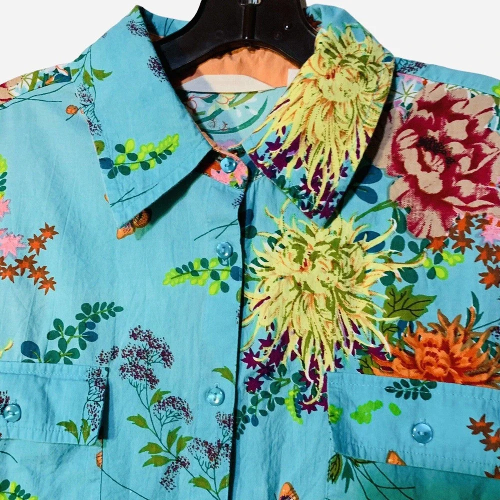 Soft Surroundings Cotton Butterfly Garden Art-to-Wear Long  Shirt Dress - Picture 7 of 10